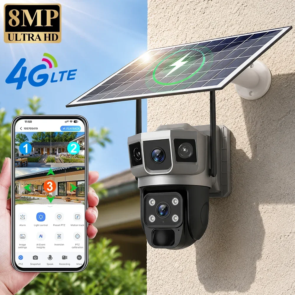 Home Security Upgrades - V380 4K 3 Screens 4G Camera