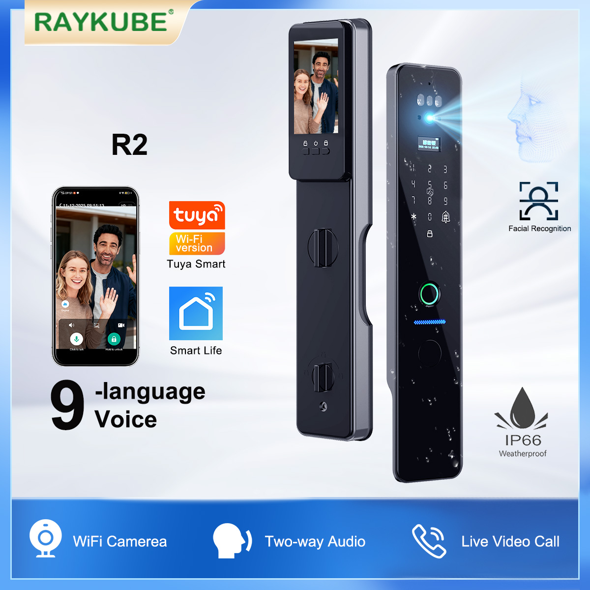 Peephole Camera Viewer - RAYKUBE R2 IP66 Waterproof Tuya WiFi